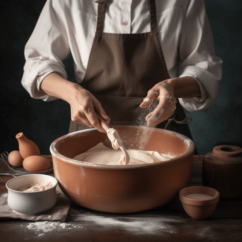 Mixing Applesauce Cake Batter Hands mixing applesauce cake batter in a bowl